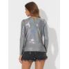 imageAllegra K Womens Sparkly Glitter Tops Shiny Metallic 80s Disco OutfitsBlack Multicolor