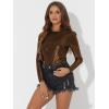 imageAllegra K Womens Sparkly Glitter Tops Shiny Metallic 80s Disco OutfitsBrown Gold