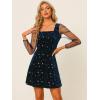 imageAllegra K Womens Sparkly Glitter Velvet Mesh Sheer Sleeve Star Metallic DressDeep Blue