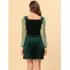 imageAllegra K Womens Sparkly Glitter Velvet Mesh Sheer Sleeve Star Metallic DressGreen