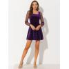imageAllegra K Womens Sparkly Glitter Velvet Mesh Sheer Sleeve Star Metallic DressPurple