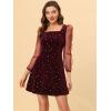 imageAllegra K Womens Sparkly Glitter Velvet Mesh Sheer Sleeve Star Metallic DressRed