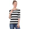 imageAllegra K Womens Striped Top Round Neck Tops Casual Long Sleeve ShirtBlack White