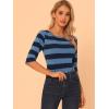imageAllegra K Womens Striped Top Round Neck Tops Casual Long Sleeve ShirtBlue Dark Blue