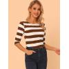 imageAllegra K Womens Striped Top Round Neck Tops Casual Long Sleeve ShirtBrown