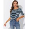 imageAllegra K Womens Striped Top Round Neck Tops Casual Long Sleeve ShirtDark Blue