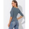 imageAllegra K Womens Striped Top Round Neck Tops Casual Long Sleeve ShirtDark Blue