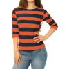 imageAllegra K Womens Striped Top Round Neck Tops Casual Long Sleeve ShirtOrange Navy