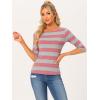 imageAllegra K Womens Striped Top Round Neck Tops Casual Long Sleeve ShirtPink Gray