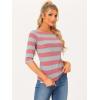 imageAllegra K Womens Striped Top Round Neck Tops Casual Long Sleeve ShirtPink Gray