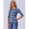imageAllegra K Womens Striped Top Round Neck Tops Casual Long Sleeve ShirtPurple Green