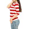 imageAllegra K Womens Striped Top Round Neck Tops Casual Long Sleeve ShirtRed
