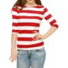 imageAllegra K Womens Striped Top Round Neck Tops Casual Long Sleeve ShirtRed