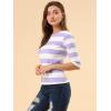imageAllegra K Womens Striped Top Round Neck Tops Casual Long Sleeve ShirtWhite Purple