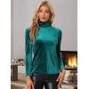imageAllegra K Womens Turtleneck Velvet Top Long Sleeve Work Shirts Basic Velour BlouseGreen