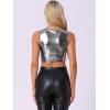 imageAllegra K Womens U Neck Sleeveless Halloween Party Clubwear Holographic Shiny Metallic Crop TopBlack Silver