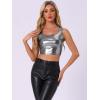 imageAllegra K Womens U Neck Sleeveless Halloween Party Clubwear Holographic Shiny Metallic Crop TopBlack Silver