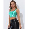 imageAllegra K Womens U Neck Sleeveless Halloween Party Clubwear Holographic Shiny Metallic Crop TopBlue Green