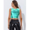 imageAllegra K Womens U Neck Sleeveless Halloween Party Clubwear Holographic Shiny Metallic Crop TopBlue Green