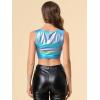 imageAllegra K Womens U Neck Sleeveless Halloween Party Clubwear Holographic Shiny Metallic Crop TopBlue Silver