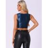 imageAllegra K Womens U Neck Sleeveless Halloween Party Clubwear Holographic Shiny Metallic Crop TopDark Blue