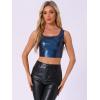 imageAllegra K Womens U Neck Sleeveless Halloween Party Clubwear Holographic Shiny Metallic Crop TopDark Blue