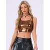 imageAllegra K Womens U Neck Sleeveless Halloween Party Clubwear Holographic Shiny Metallic Crop TopDark Brown
