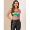 imageAllegra K Womens U Neck Sleeveless Halloween Party Clubwear Holographic Shiny Metallic Crop TopDark Purple