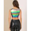 imageAllegra K Womens U Neck Sleeveless Halloween Party Clubwear Holographic Shiny Metallic Crop TopDark Purple
