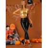 imageAllegra K Womens U Neck Sleeveless Halloween Party Clubwear Holographic Shiny Metallic Crop TopGold