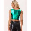 imageAllegra K Womens U Neck Sleeveless Halloween Party Clubwear Holographic Shiny Metallic Crop TopGreen