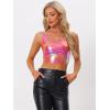 imageAllegra K Womens U Neck Sleeveless Halloween Party Clubwear Holographic Shiny Metallic Crop TopHolographic Red