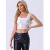 imageAllegra K Womens U Neck Sleeveless Halloween Party Clubwear Holographic Shiny Metallic Crop TopHolographic White