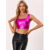 imageAllegra K Womens U Neck Sleeveless Halloween Party Clubwear Holographic Shiny Metallic Crop TopHot Pink