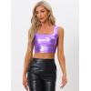 imageAllegra K Womens U Neck Sleeveless Halloween Party Clubwear Holographic Shiny Metallic Crop TopLavender