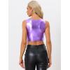imageAllegra K Womens U Neck Sleeveless Halloween Party Clubwear Holographic Shiny Metallic Crop TopLavender