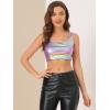imageAllegra K Womens U Neck Sleeveless Halloween Party Clubwear Holographic Shiny Metallic Crop TopLight Purple