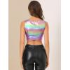 imageAllegra K Womens U Neck Sleeveless Halloween Party Clubwear Holographic Shiny Metallic Crop TopLight Purple