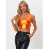 imageAllegra K Womens U Neck Sleeveless Halloween Party Clubwear Holographic Shiny Metallic Crop TopOrange