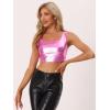 imageAllegra K Womens U Neck Sleeveless Halloween Party Clubwear Holographic Shiny Metallic Crop TopPink