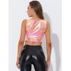 imageAllegra K Womens U Neck Sleeveless Halloween Party Clubwear Holographic Shiny Metallic Crop TopRose Pink