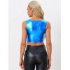 imageAllegra K Womens U Neck Sleeveless Halloween Party Clubwear Holographic Shiny Metallic Crop TopRoyal Blue