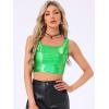 imageAllegra K Womens U Neck Sleeveless Halloween Party Clubwear Holographic Shiny Metallic Crop TopShamrock Green