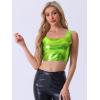 imageAllegra K Womens U Neck Sleeveless Halloween Party Clubwear Holographic Shiny Metallic Crop TopShiny Green