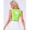 imageAllegra K Womens U Neck Sleeveless Halloween Party Clubwear Holographic Shiny Metallic Crop TopShiny Yellow