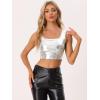 imageAllegra K Womens U Neck Sleeveless Halloween Party Clubwear Holographic Shiny Metallic Crop TopSilver