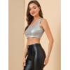 imageAllegra K Womens U Neck Sleeveless Halloween Party Clubwear Holographic Shiny Metallic Crop TopSilver Gray