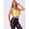 imageAllegra K Womens U Neck Sleeveless Halloween Party Clubwear Holographic Shiny Metallic Crop TopYellow