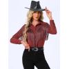 imageAllegra K Womens Western Fringe Blouse Long Sleeve Button Down Disco Cowgirl ShirtsDark Red
