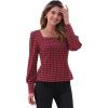 imageAllegra K Houndstooth Tops for Womens 1950s Vintage Bishop Sleeve Square Neck BlouseRed